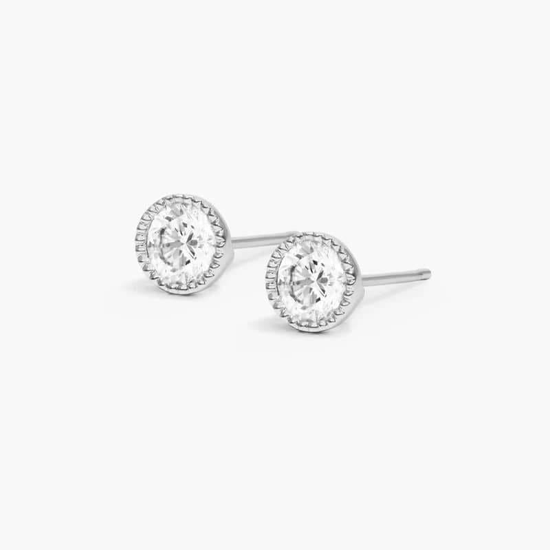 Round Lab Grown Diamond Earrings in Bezel Setting